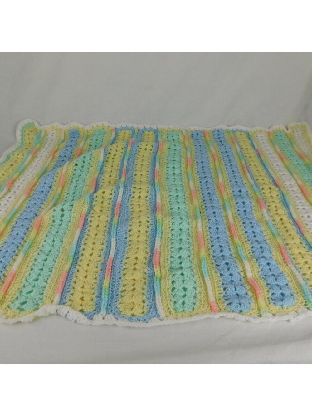 Baby Blanket Hand Crocheted Multicolor 36" x 25" Polyester Acrylic Blend Infant